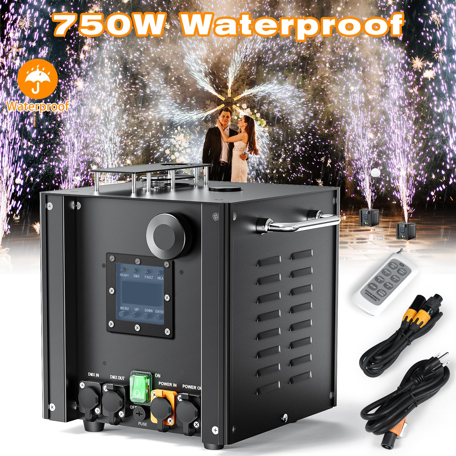 macchine pirotecniche, 2PC 750W D-MX impermeabile macchina scintilla fredda con flightcase, telecomando per Halloween Natale matrimoni eventi sportivi