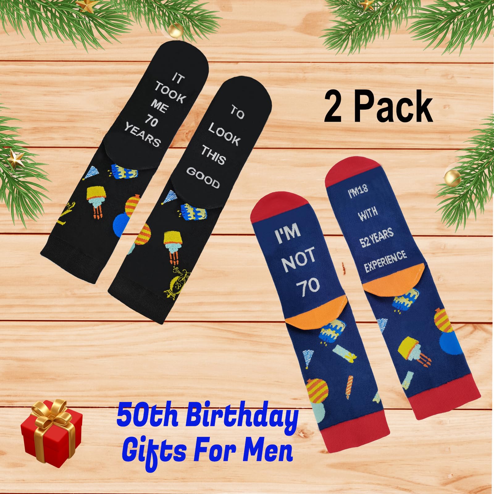 2 pares de calcetines de 70 cumpleaños para hombres y mujeres, calcetines divertidos cosidos, regalos divertidos para mamá y papá