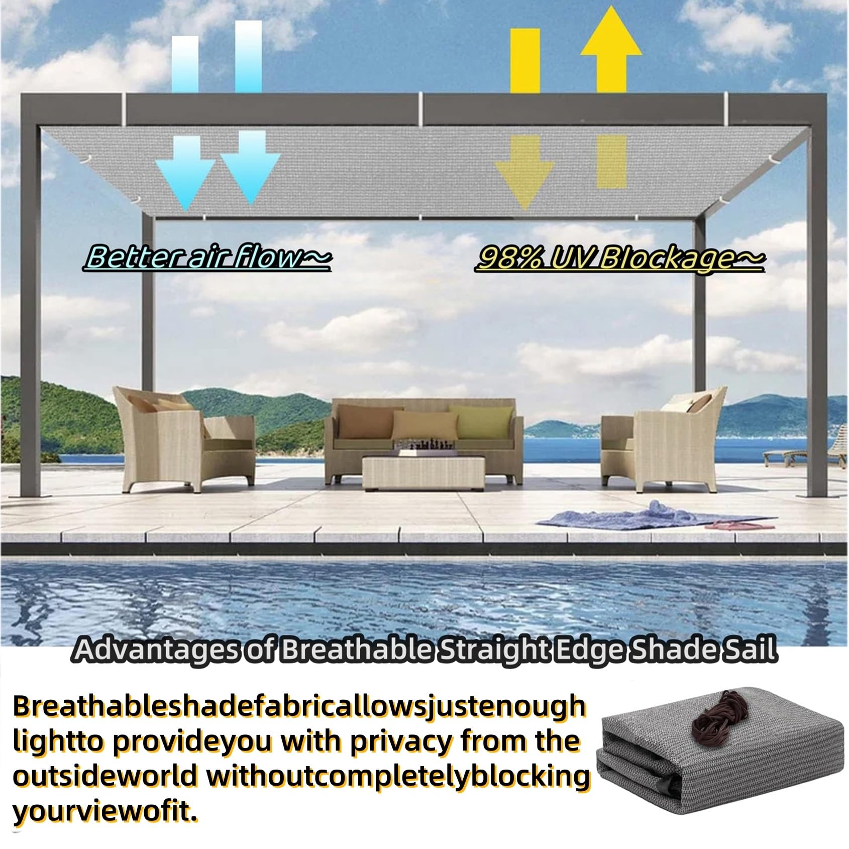 Schaduw Zeil Zonnescherm 3 x 10 m Weerbestendige Polyester Privacy Scherm Windbescherming Incl Bevestigingstouwen voor Balkon,Binnenplaats,KasPergola, Donkergrijs