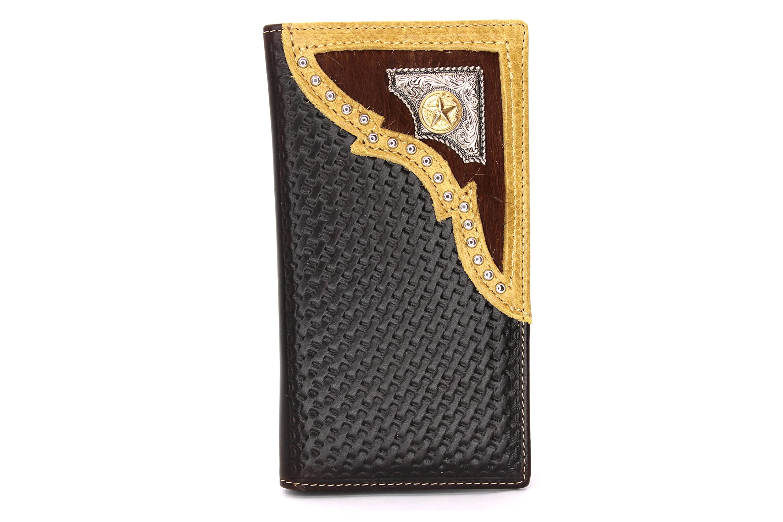 West Star Men's Genuine Leather Western Bifold Wallet - Checkbook Style, Deep Coffee, 13 Card Slots