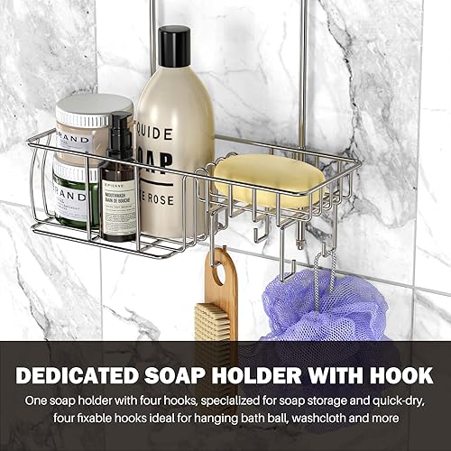 Miniatura 6 de Epicano Carrito de ducha colgante de acero inoxidable 304, organizador de ducha para colocar sobre la cabeza, a prueba de óxido con ganchos