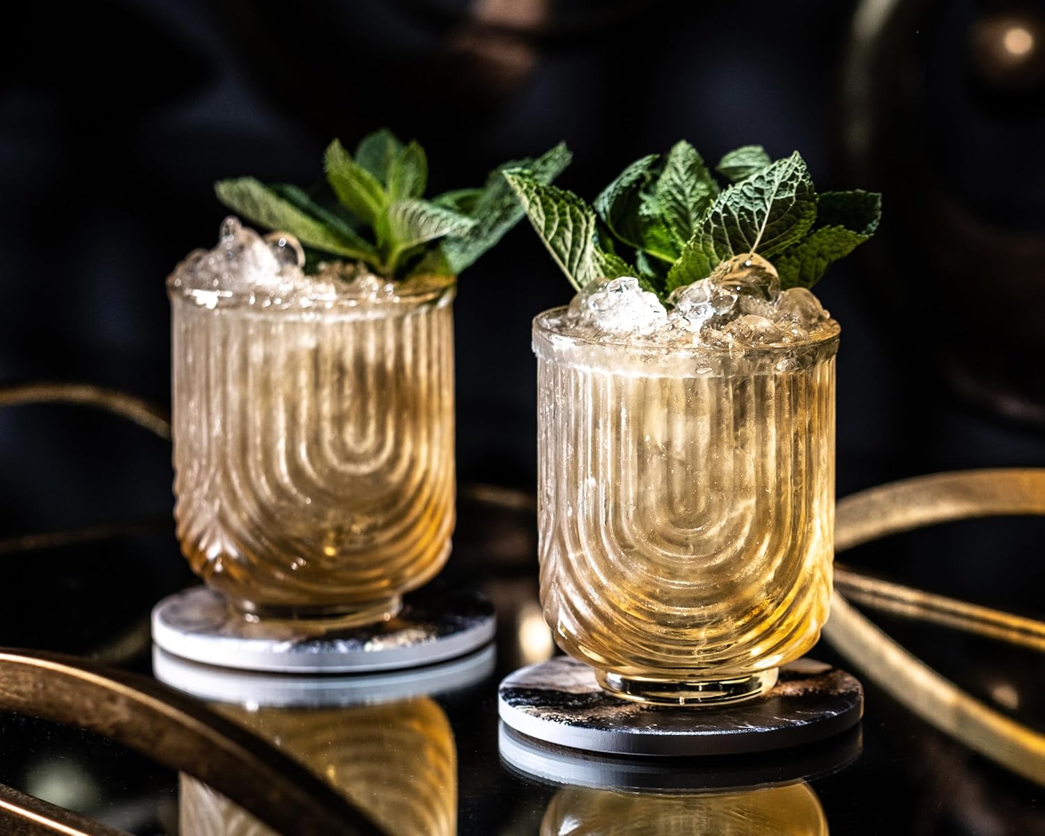 GLASSIQUE CADEAU Vintage Art Deco Lowball Gatsby Cocktail Glasses | Set of 4 | 13 oz Double Old Fashioned Tumblers for Drinking Classic Whiskey, Gin, Vodka Bar Drinks | Round Short Glassware - Image 3