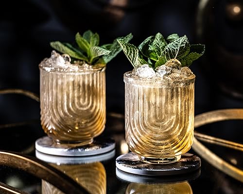 Miniatura 3 de GLASSIQUE CADEAU Vasos de cóctel vintage Art Deco Lowball Gatsby | Juego de 4 vasos dobles antiguos de 13 onzas para beber whisky clásico, ginebra,