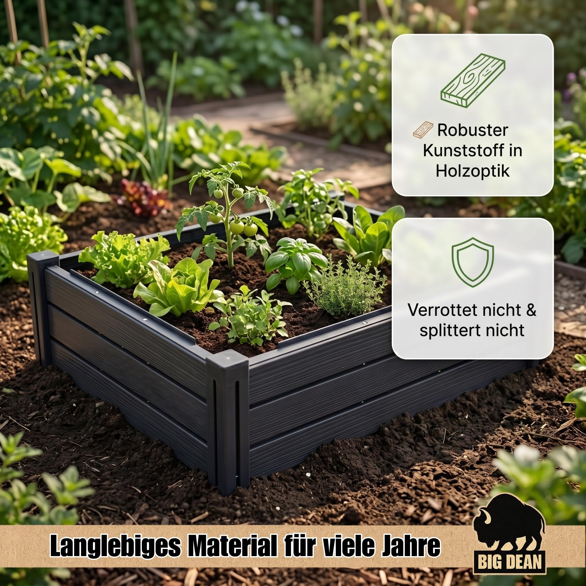 BigDean 2X Hochbeet 75 x 61 x 23 cm 83 Liter modular erweiterbar | Made in Europa