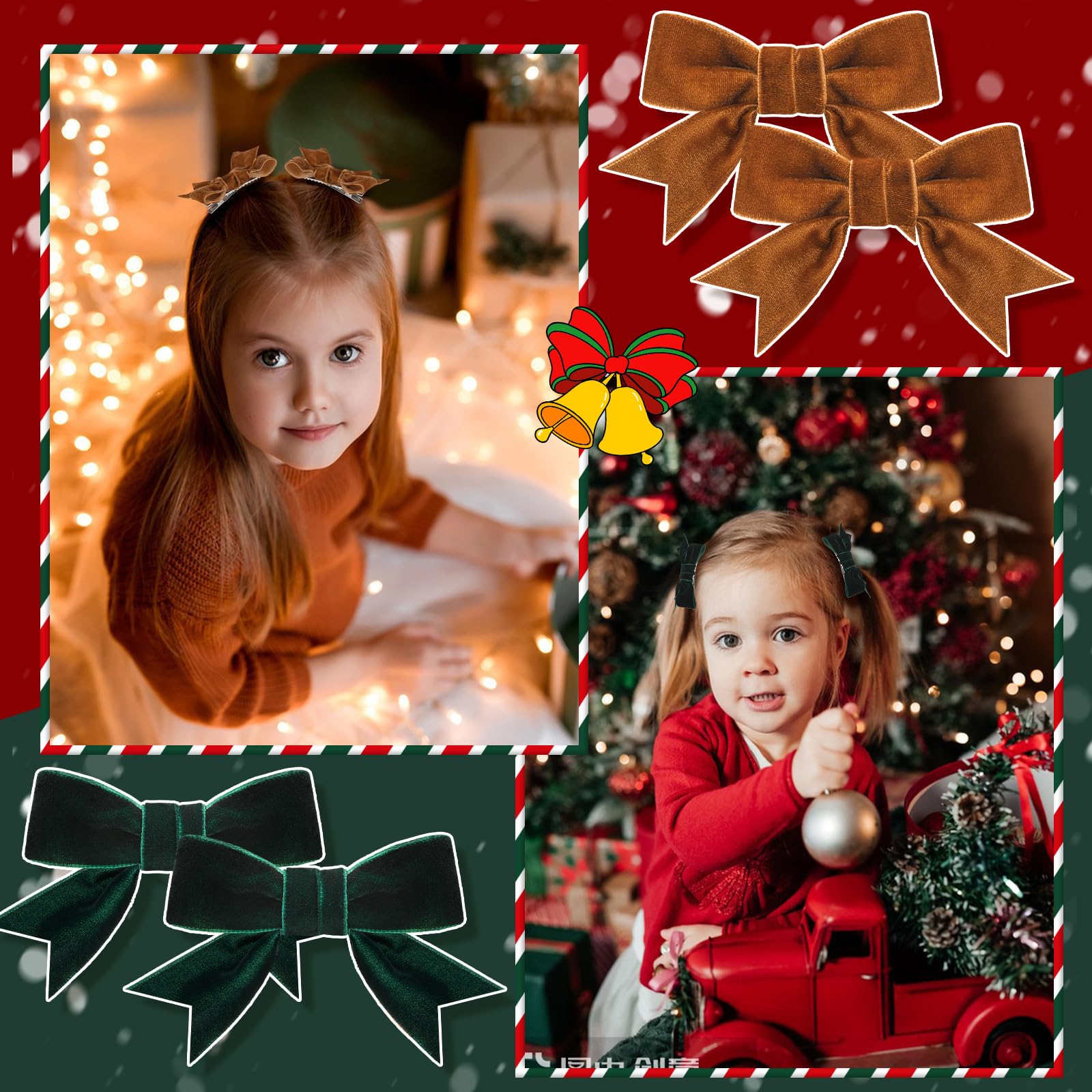 8 fiocchi per capelli in velluto per ragazze, fiocchi natalizi per capelli, graziosi fermagli per capelli, accessori per capelli, fiocco a coccodrillo, per ragazze e bambini, regalo di Natale,