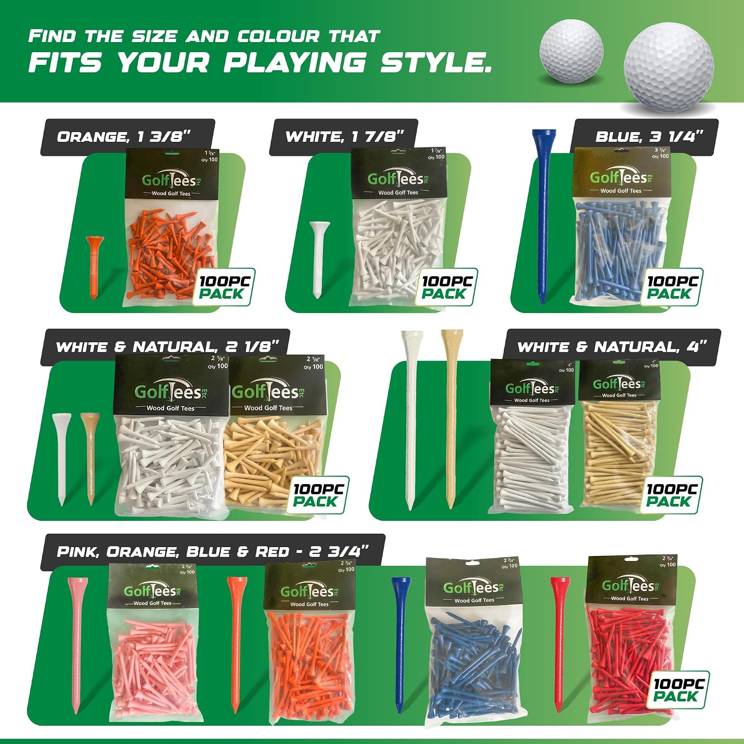 Wood Golf Tees - Standard Golf Tees for Men and Women