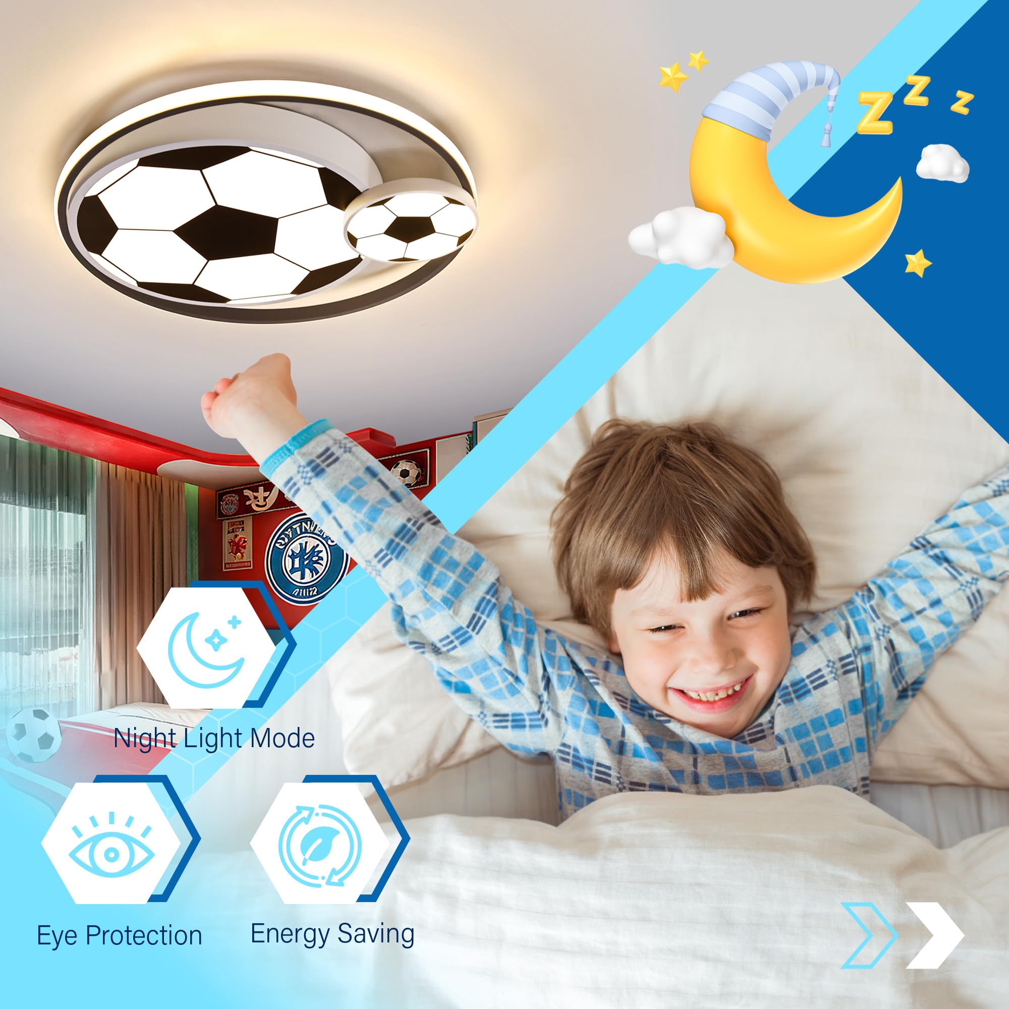 Football Glasses Soccer Ball LED Ceiling Light - Decorative Glass - View #3