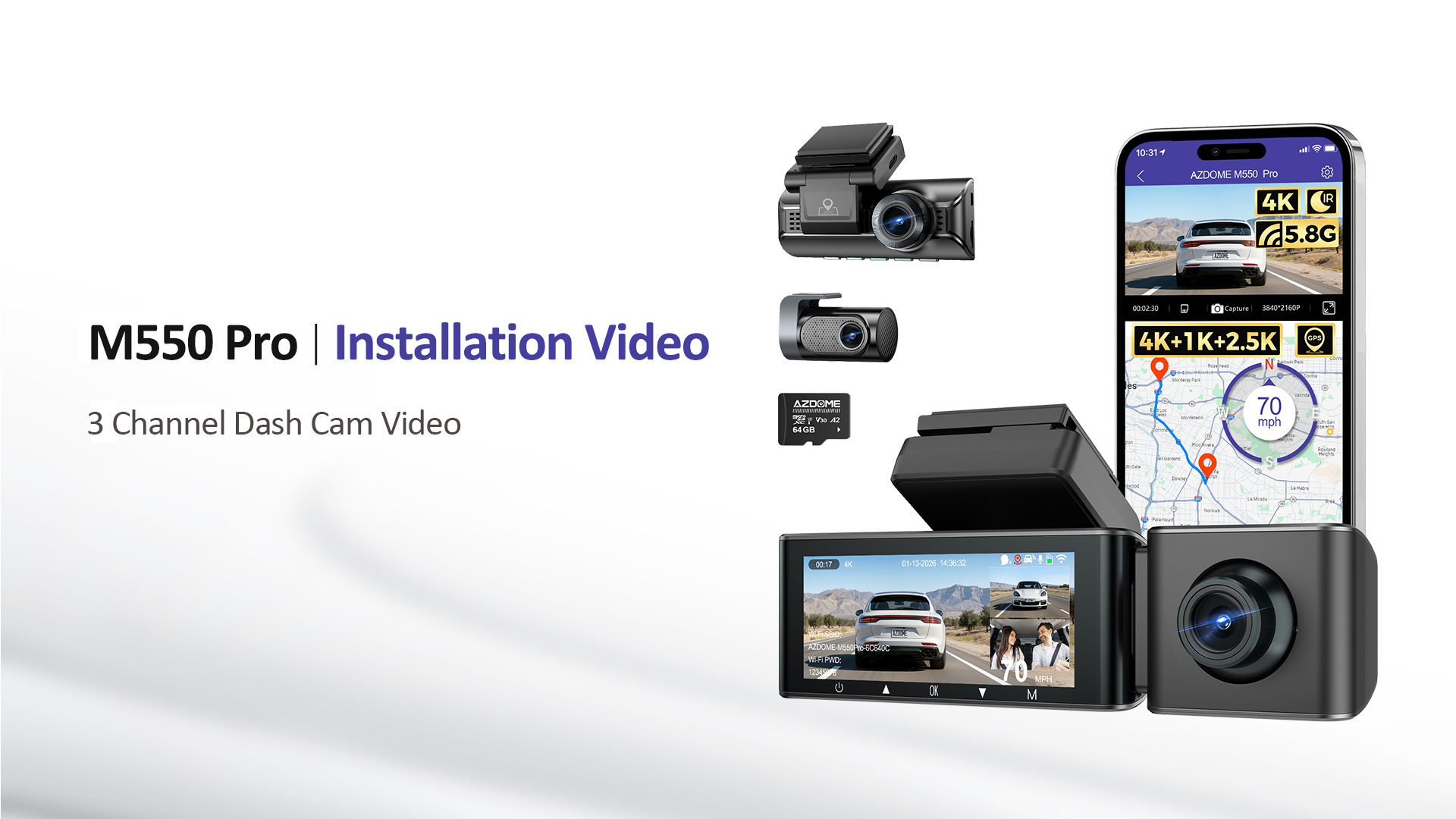 Amazon.com: AZDOME 3 Channel Dash Cam Front and Rear Inside, 4K+