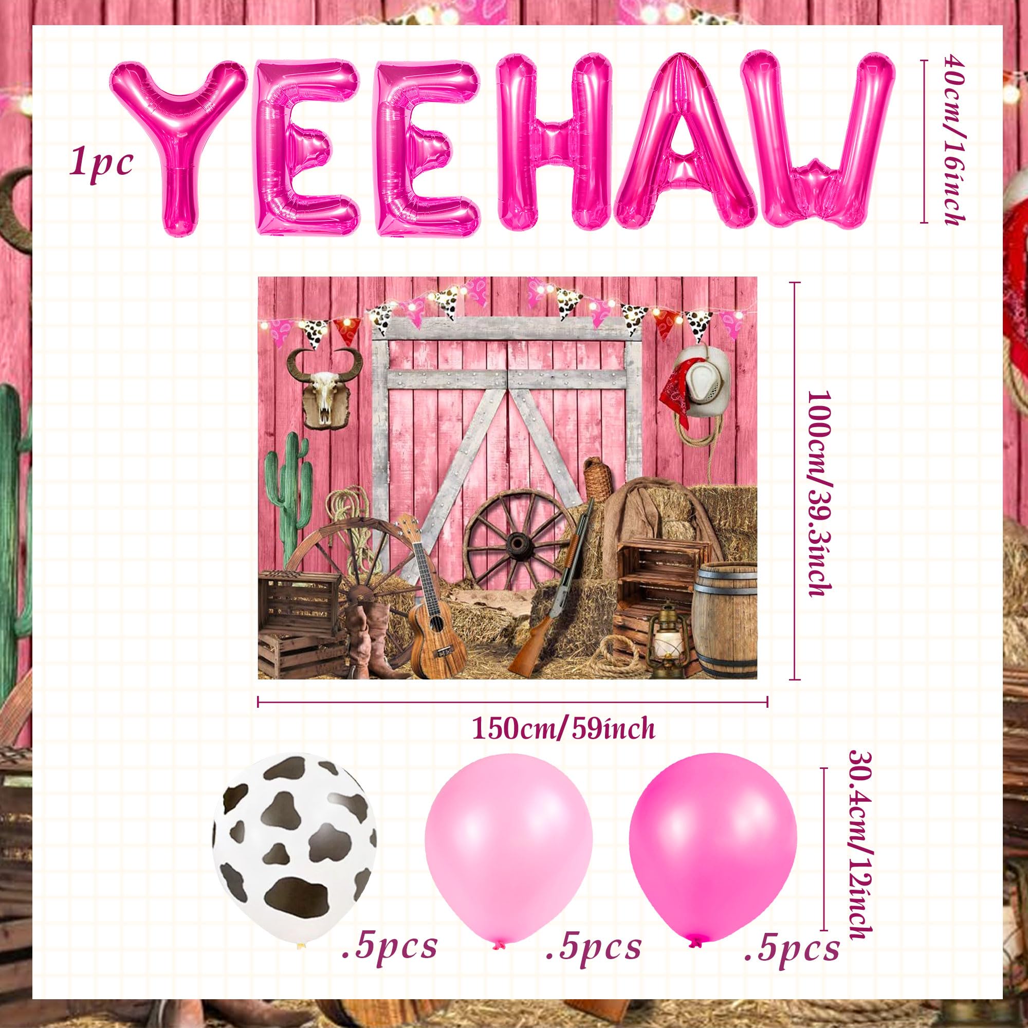JeVenis Western Cowgirl Party Decorations Balloon Yee Haw Balloons West Wild Party Decoration Banner Horse Balloon Cowgirl Photo Props Bachelorette Bridal Shower Supplies - Image 2