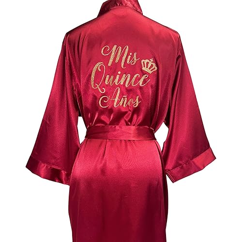 Personalized Satin Robe For Bridesmaids or Quinceañera Sweet Sixteen Birthday Parties, Custom Glitter Short Robe with Crown, Tiara, Diamond Ring,