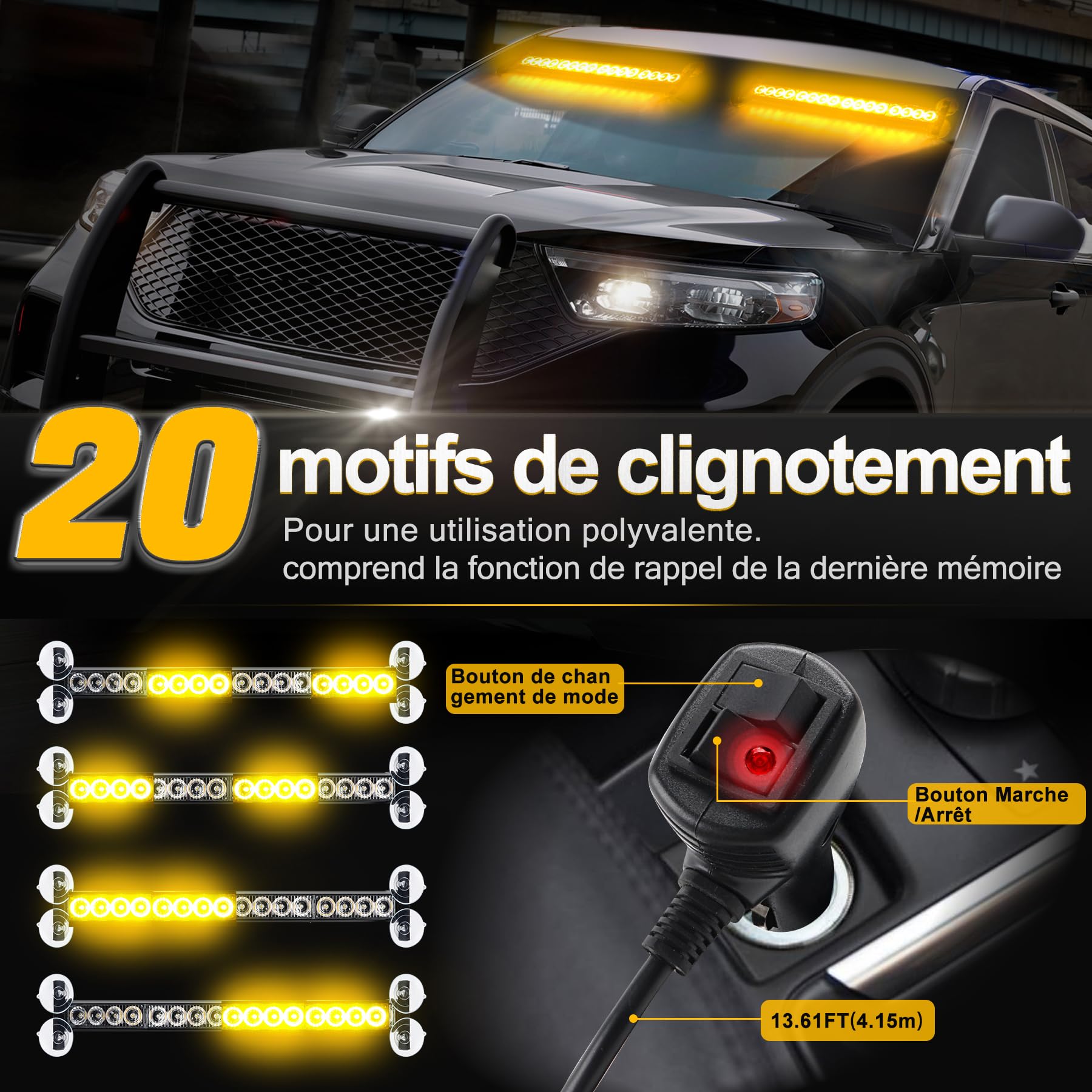 2 x 42,6 cm Stroboskopowa lampa LED - 12 V/24 V 2 w 1 listwa LED, 23 tryby błysku, 32 diody ostrzegawcze o zagrożeniu awaryjnym dla ciężarówek samochodowych (pomarańczowy)