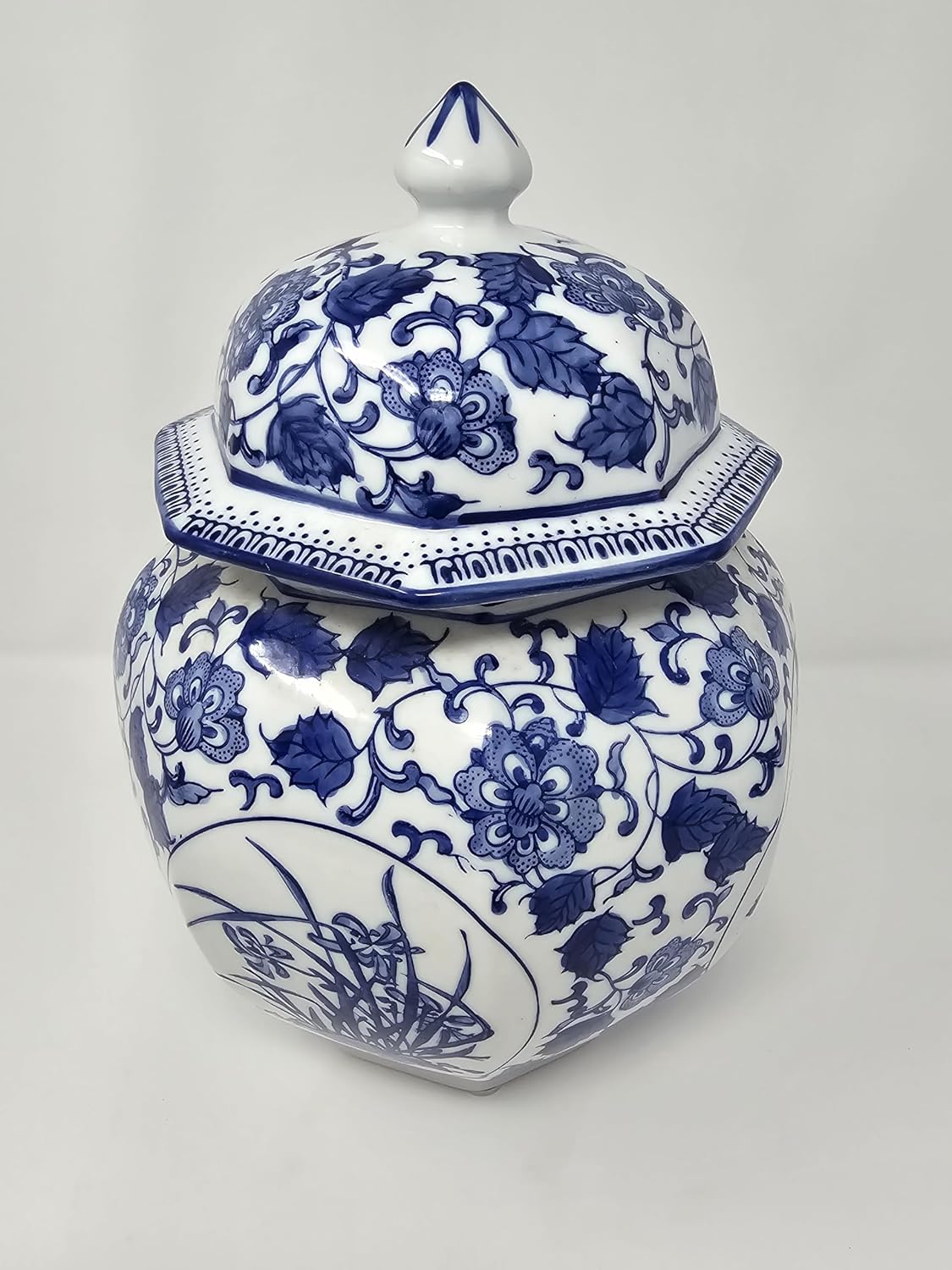 Festcool Blue and White Porcelain Ceramic Covered Jar Vase, Plum, Orchid, Bamboo Chrysanthemum, Jingdezhen(J18), Festcool, 12In