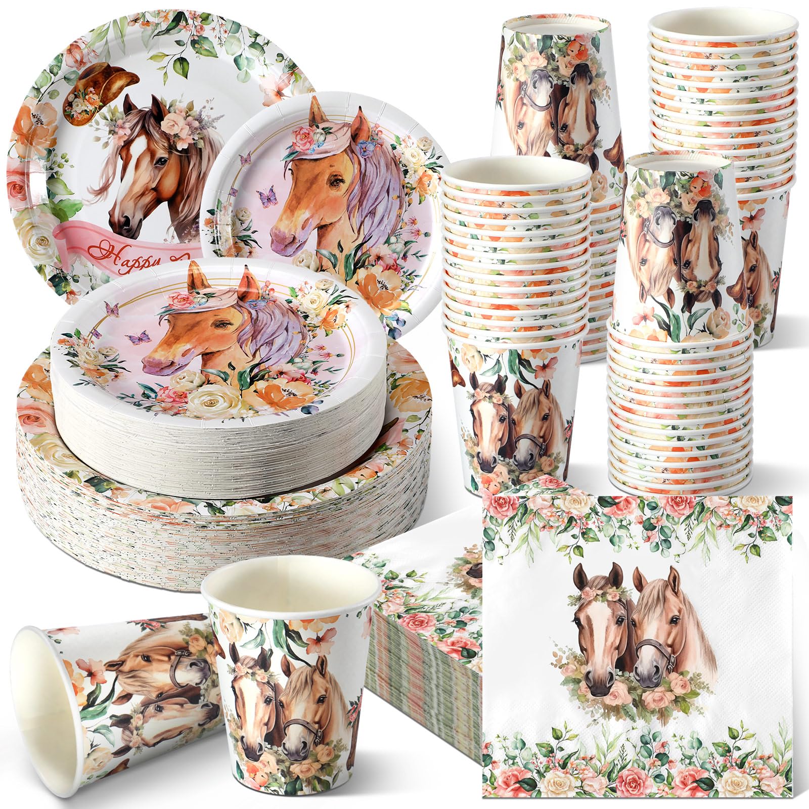Tanlade 216 Pcs Horse Birthday Party Supplies Serve 36 Baby Shower Plates Cups Napkins Disposable Dinnerware Sets for Wedding Bridal Baby Shower Tea