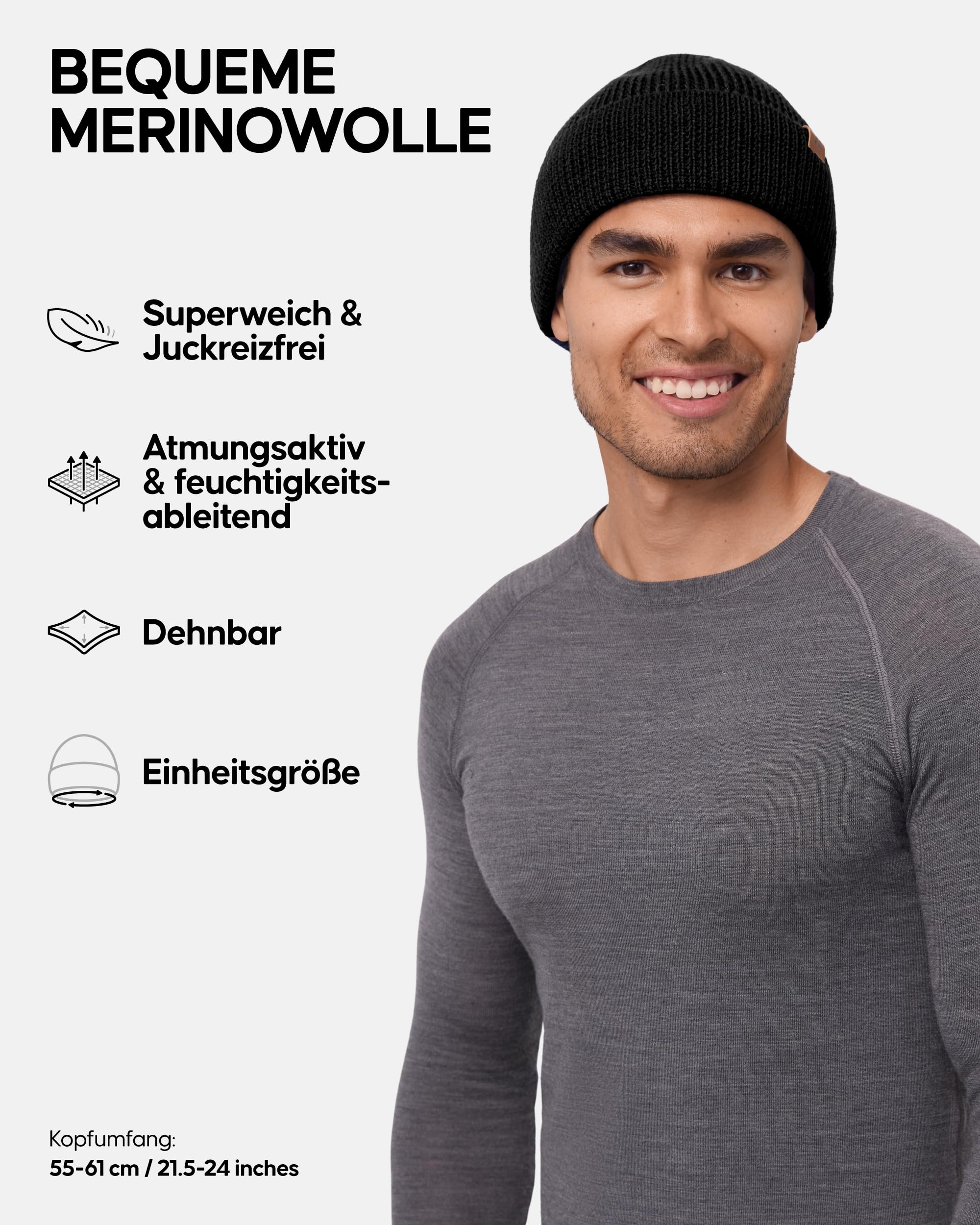 DANISH ENDURANCE Merino Mütze Klassische Wollmütze Thermo Beanie Grobstrick Unisex