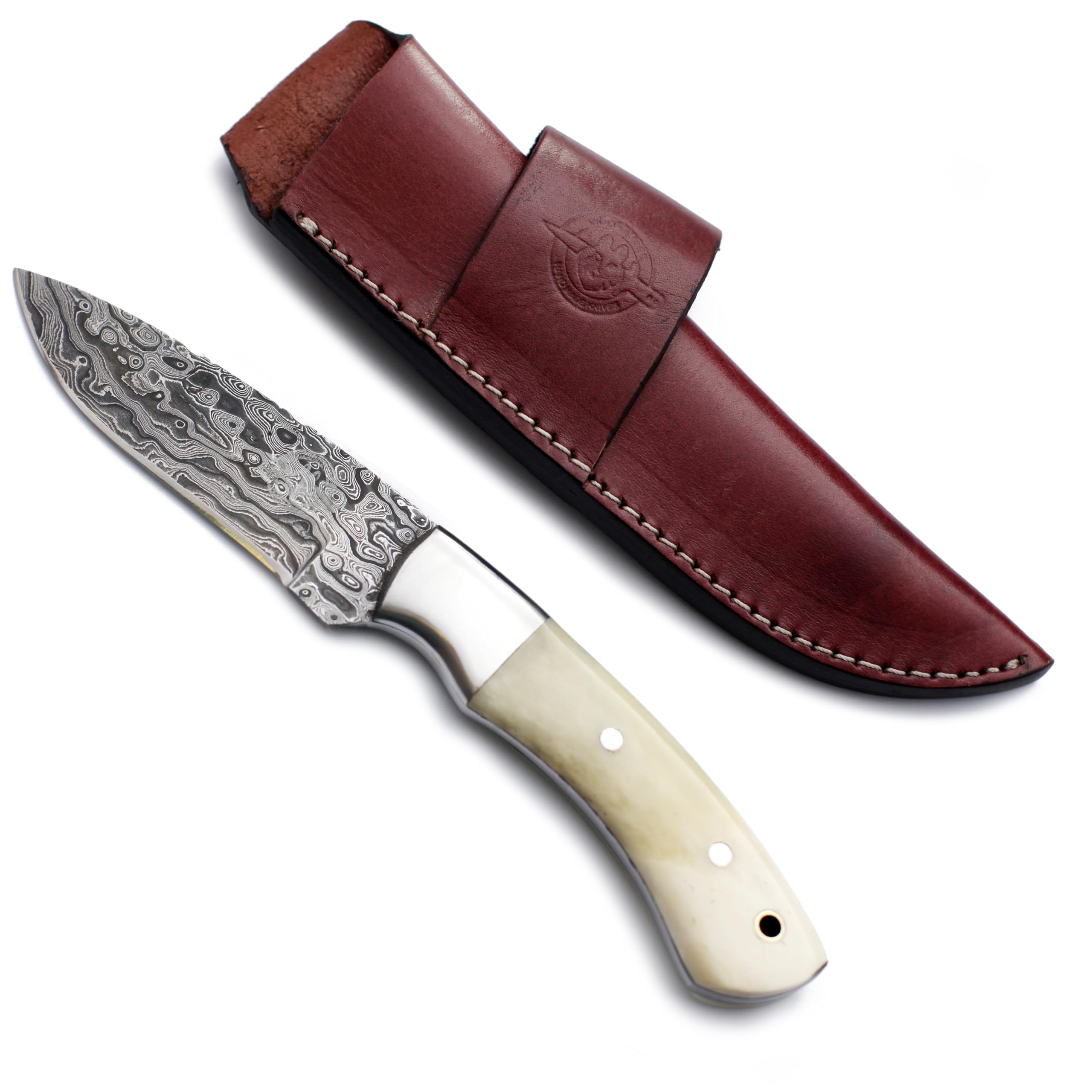 WolfKlinge DCX18-100 Handmade Damascus Steel Hunter, Bone Handle, Survival Tactical Hunting Fixed Blade Knife with Cowhide Leather Sheath … Be the first to review this item