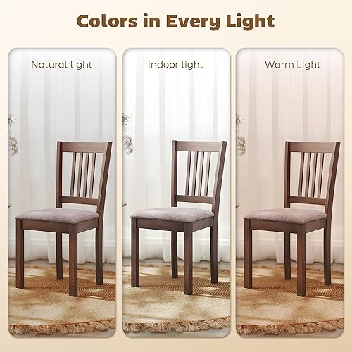 Miniatura 7 de HOMCOM Juego de 2 sillas de comedor modernas, tapizadas de tela de lino con patas de madera de goma para comedor, sala de estar, marrón y marrón