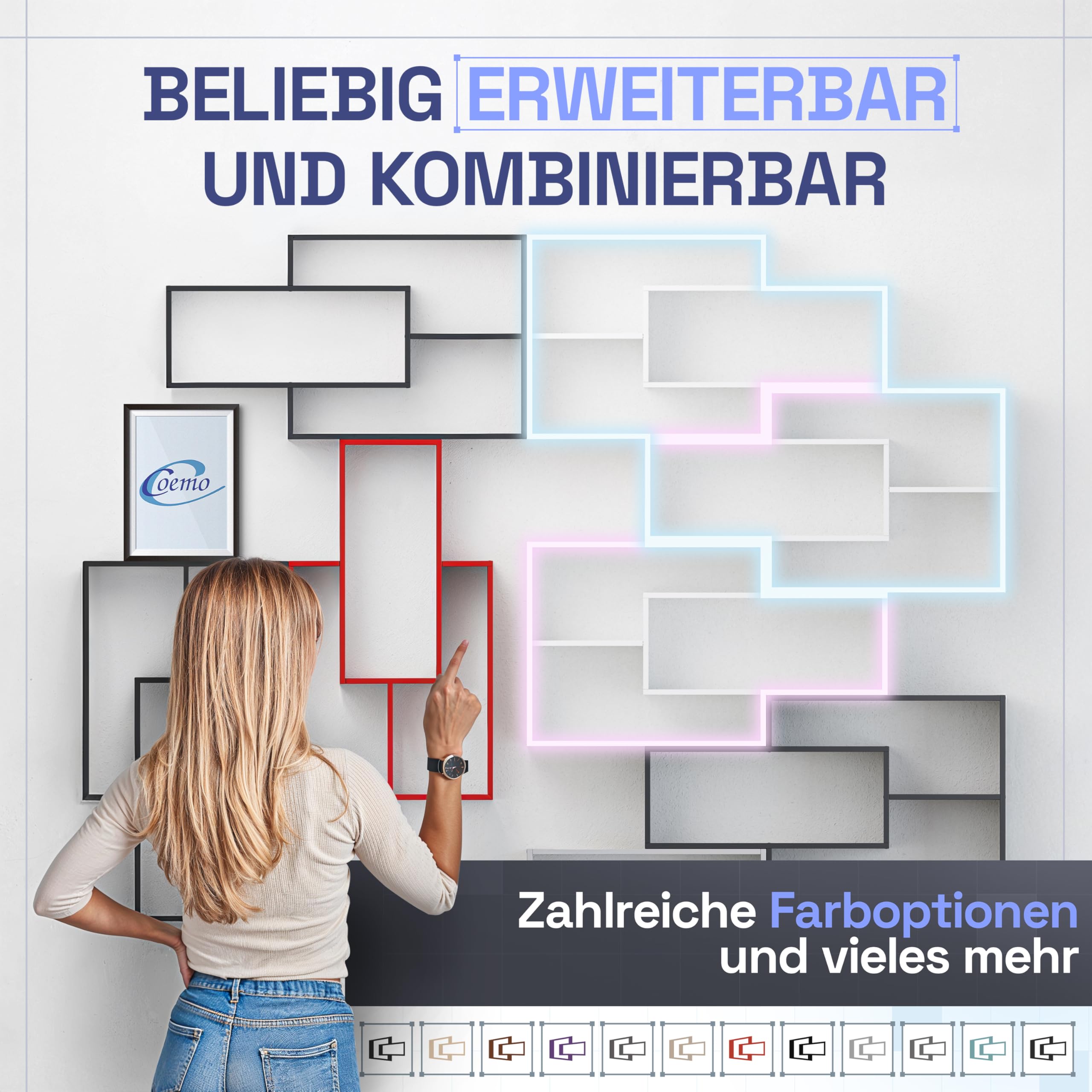 TRAUMMÖBEL Wandregal Karo Natur/Weiß Bücherregal Holz Hängeregal Schweberegal für Wohnzimmer, Schlafzimmer und Küche