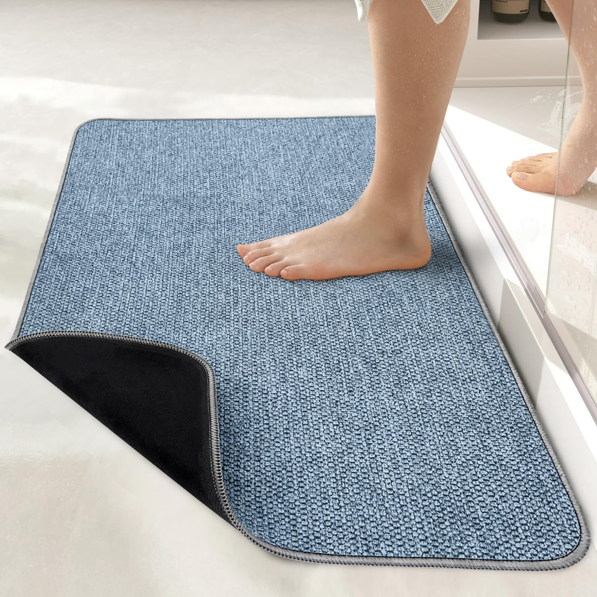Bosap Bath Mat,Ultra Thin Bathroom Rugs,Rubber Bath Mats for Bathroom,No Slip Bath Rugs,Quick Dry,Machine Washable,Low Pile,Absorbent,Shower Outside,