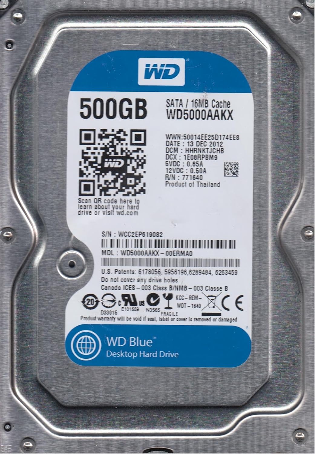 WD5000AAKX-00ERMA0、DCM HHRNKTJCHB、Western Digital 500GB SATA 3.5ハー
