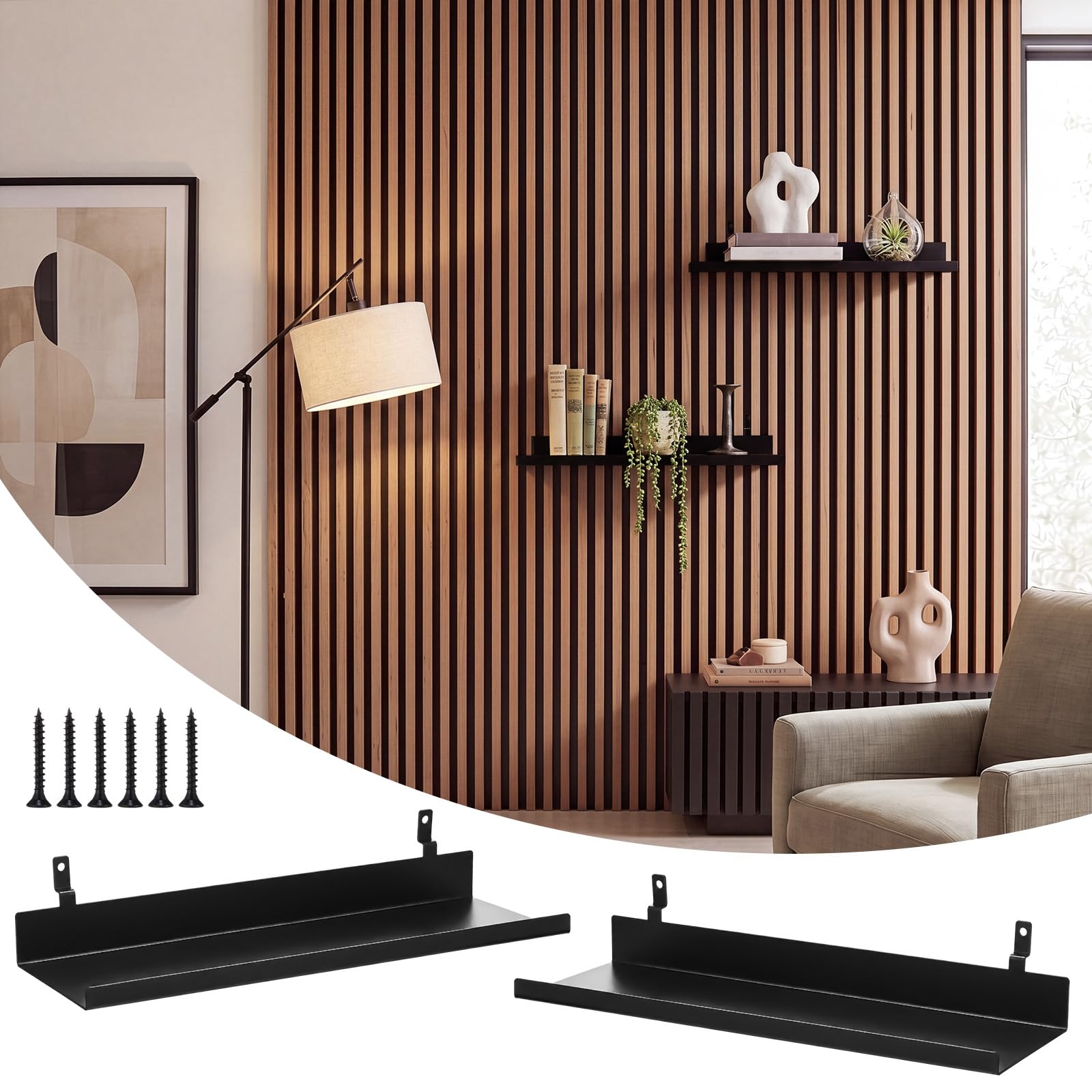 Hicarer 2 Pack Wall Shelves for Wood Slat Acoustic Panels 5.5" x 15.8"