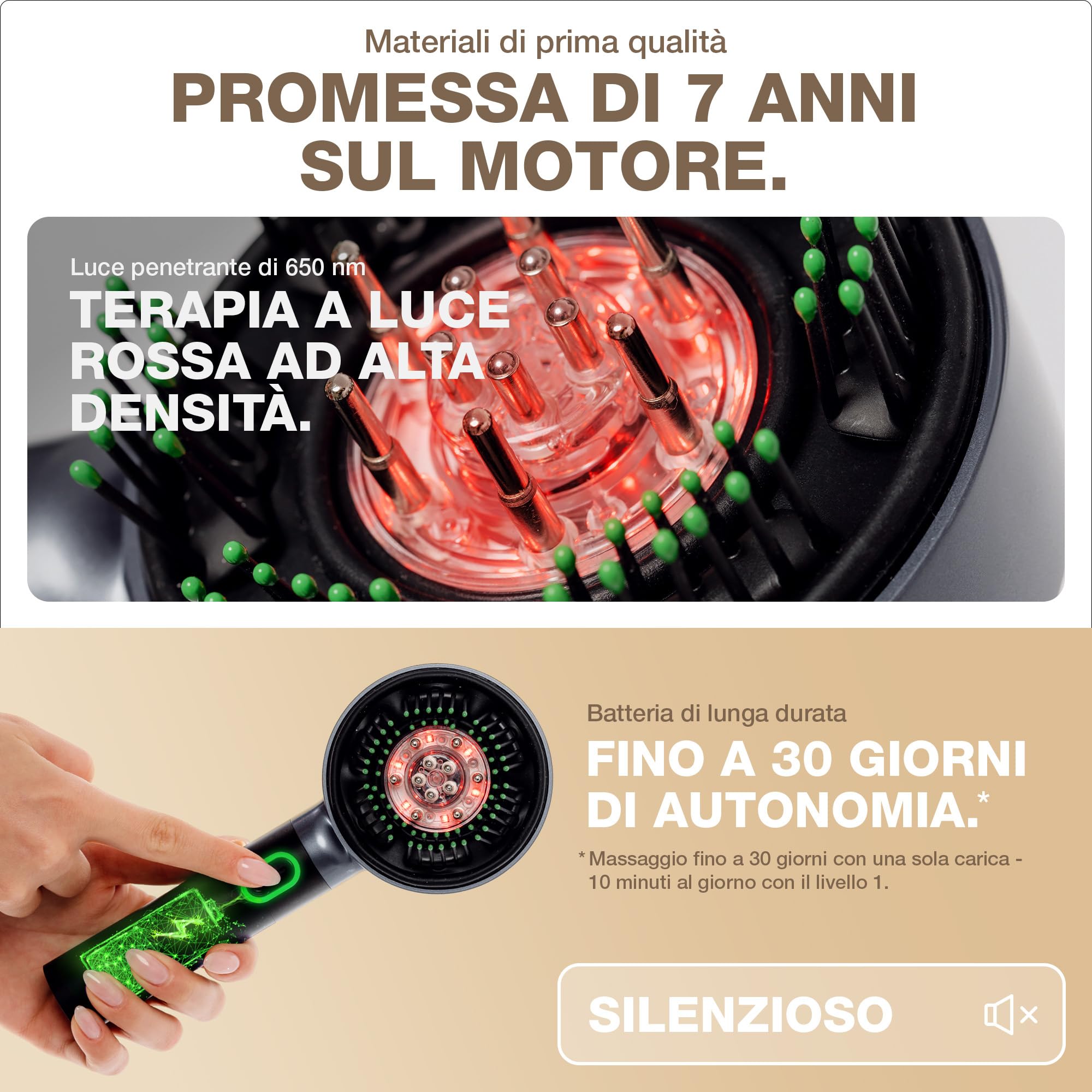 DONNERBERG® MIO Applicatore Elettrico per Olio per Capelli e Cura del Cuoio Capelluto | Garanzia di 7 anni sul Motore | Spazzola Elettrica con Luce Rossa | Rilassamento, Sollievo dallo Stress
