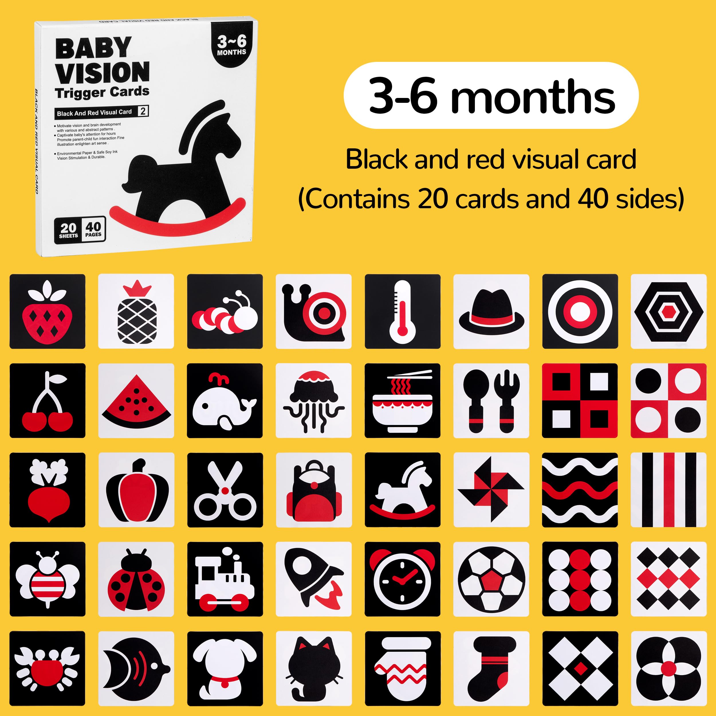 Flash Cards Alto Contrasto, Carte Stimolazione Visiva Bianco e Nero Neonato 3-6 Mesi, Giocattoli Montessori Sviluppo Sensoriale Visivo Neonati Regalo