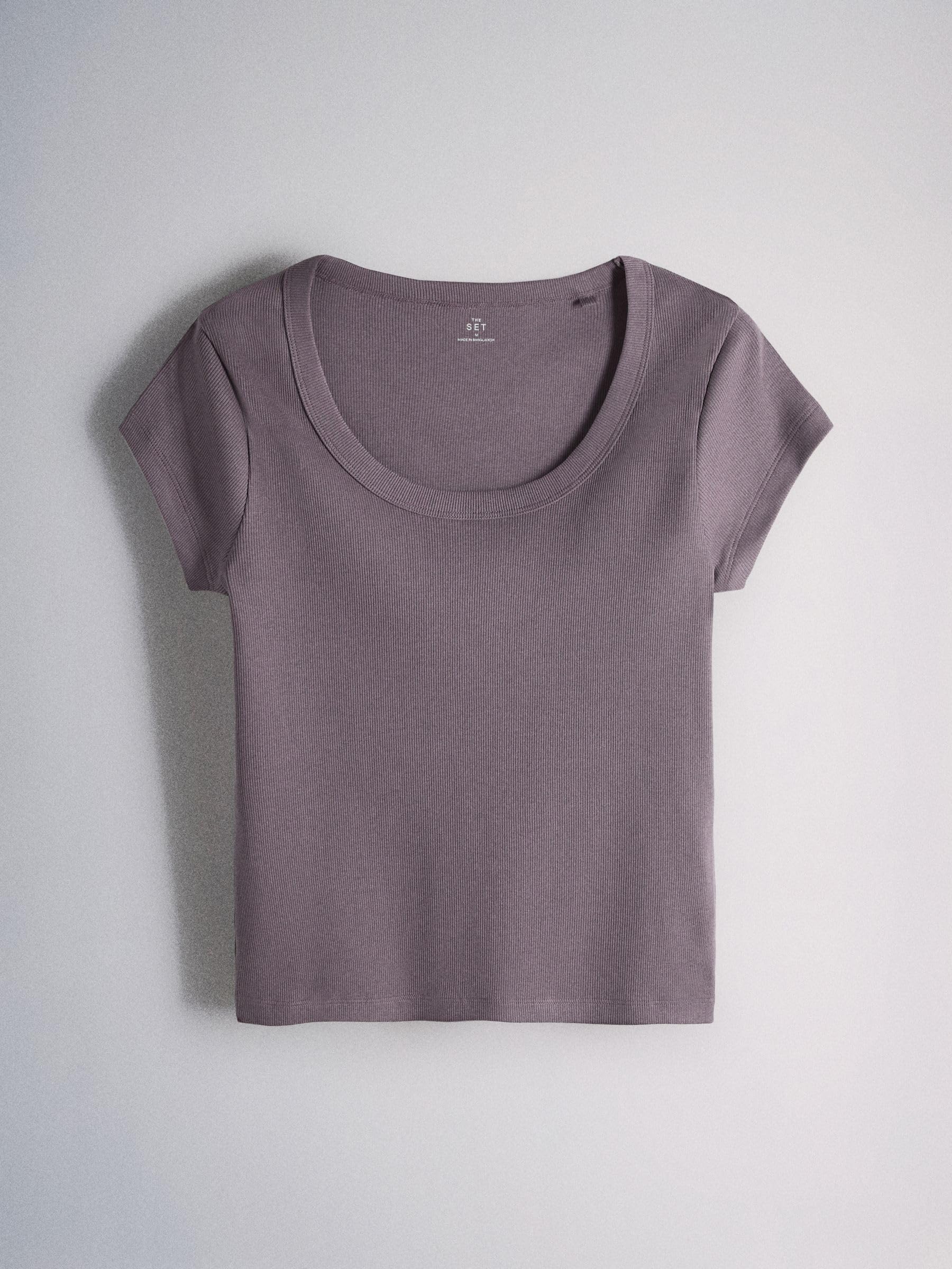 THE SET Damen Gerippte T-Shirts mit U-Ausschnitt und überschnittenen Schultern, 5er-Pack