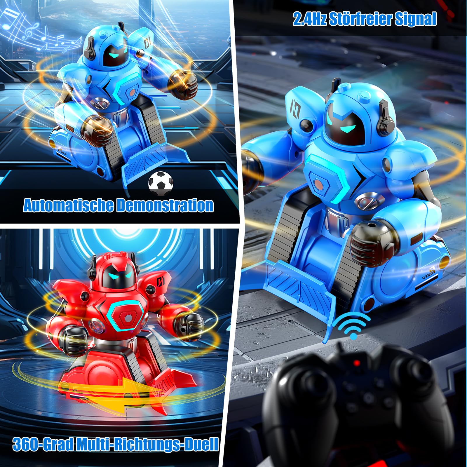 JONRRYIN Ferngesteuerte Roboter Kampf, 2 Stück RC Kampfroboter Spielzeug mit LED Licht und Musik, Ferngesteuertes Fußball Box Roboter, Geschenke für Jungen Mädchen