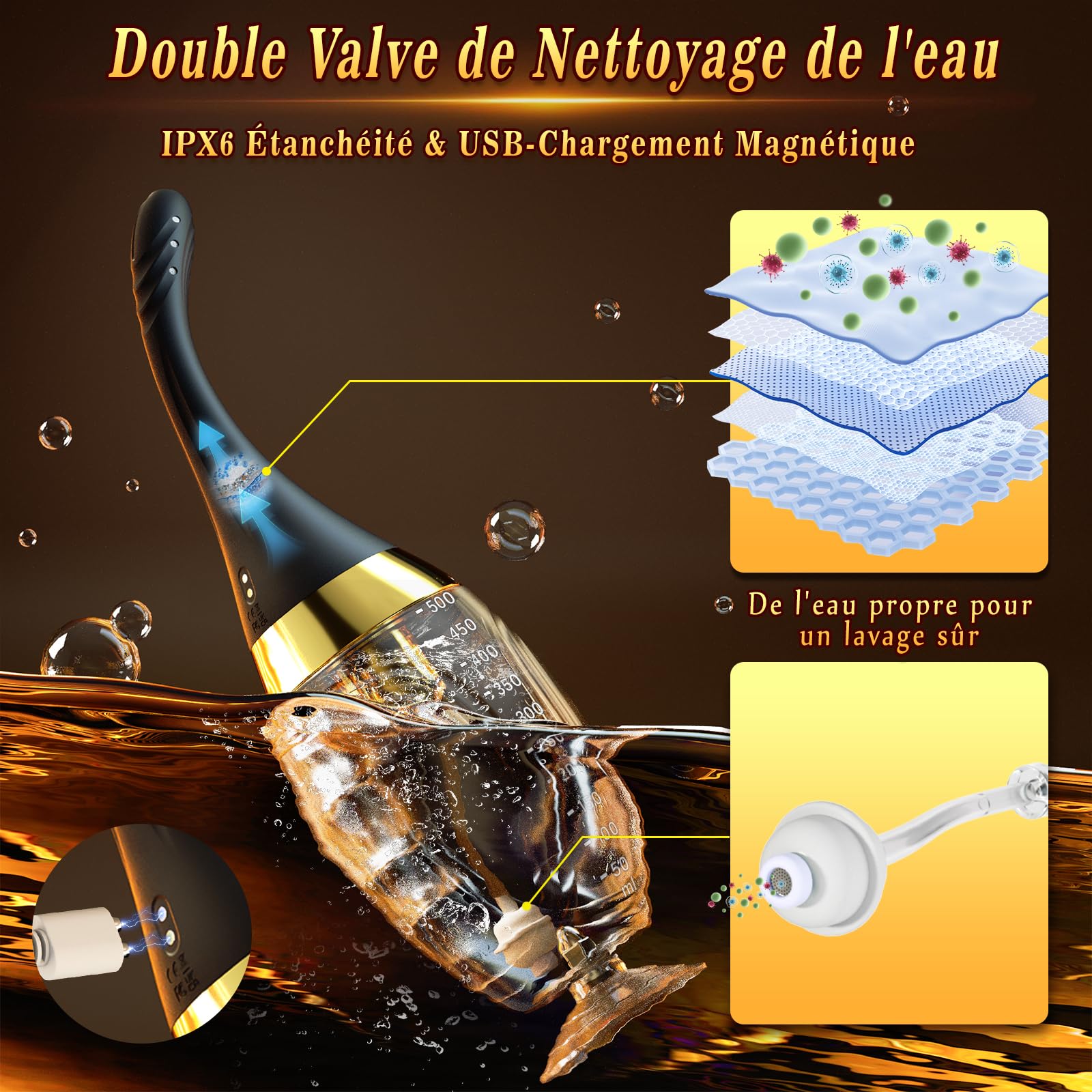 Poire de Lavement Intime Anus Douche Homme - Femme Poire Lavement Oreilles avec 5 Vitesses & Écran LED, Douches Anal Vaginale Rectale Bidet Portable, Lavements pour Soulager la Constipation Côlon