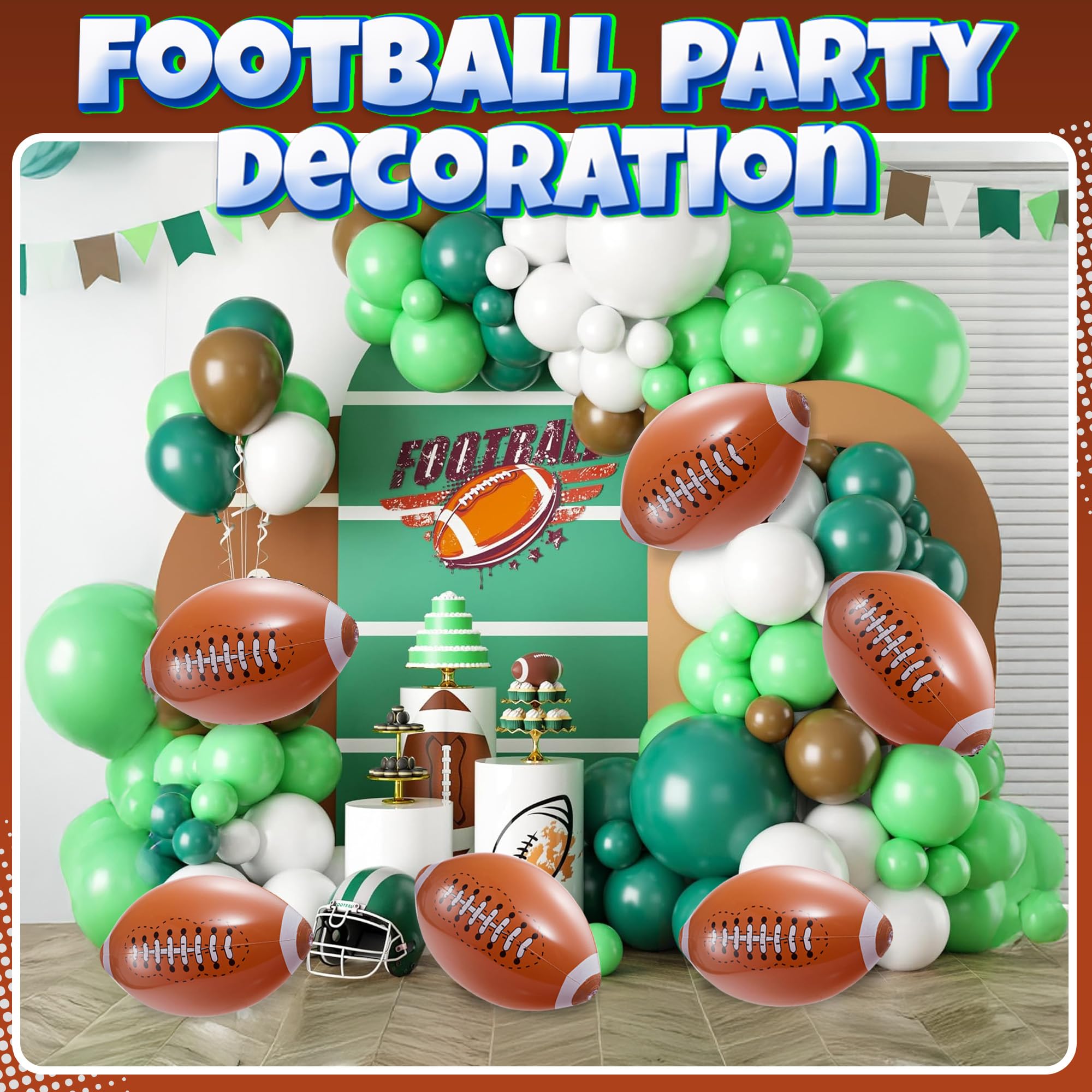 Bedwina 12-Pack 16" Inflatable Footballs for Football Party Decorations & Party Favors – Blow-Up Sports-Themed Beach Balls for Game Day & Birthday Supplies, Goodie Bag Stuffers