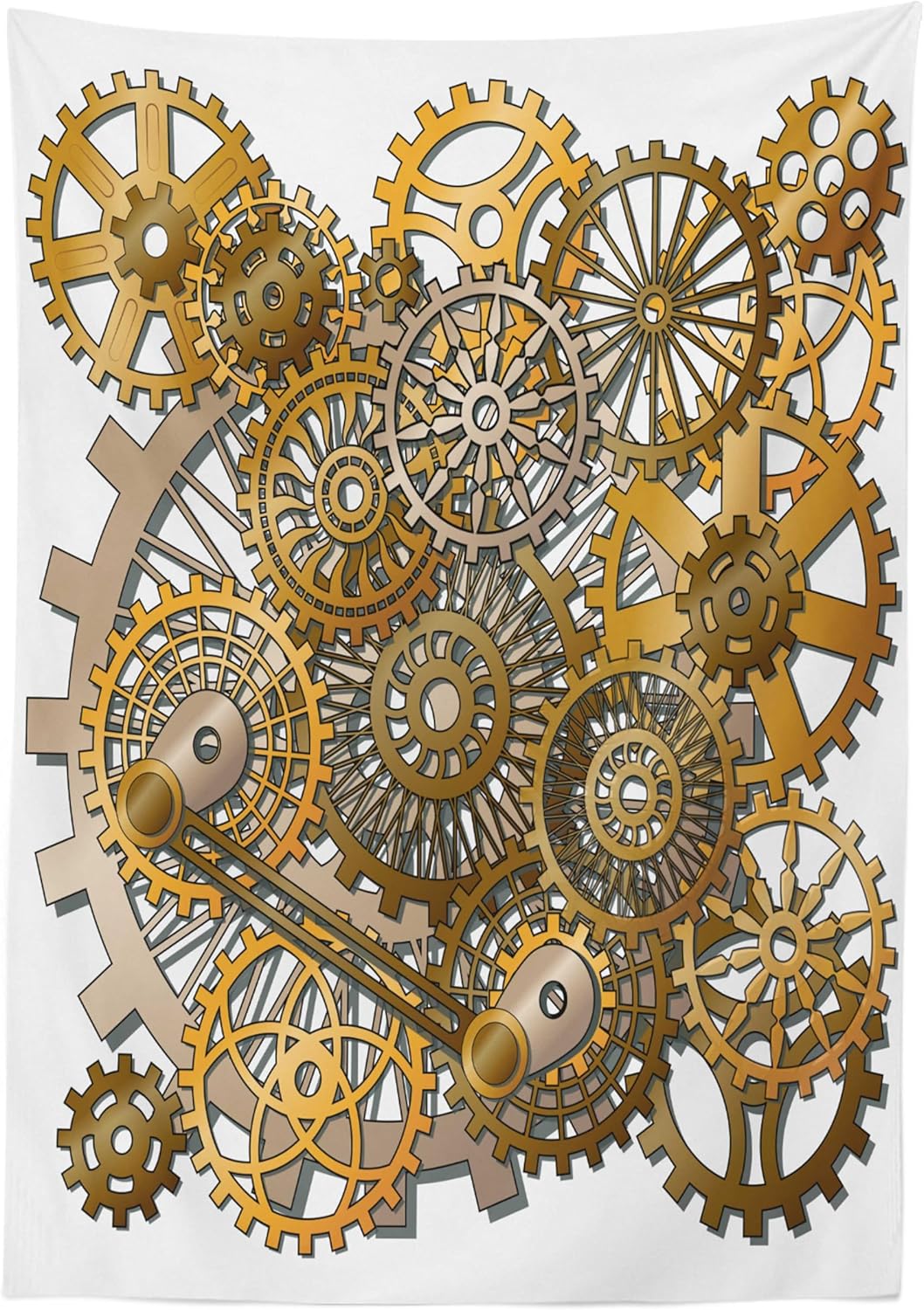Ambesonne Clock Tablecloth, Gears in Style of Steampunk Mechanical Design Engineeringme Print, Rectangular Table Cover for Dining Room Kitchen Decor, 60" X 90", Gold Brown