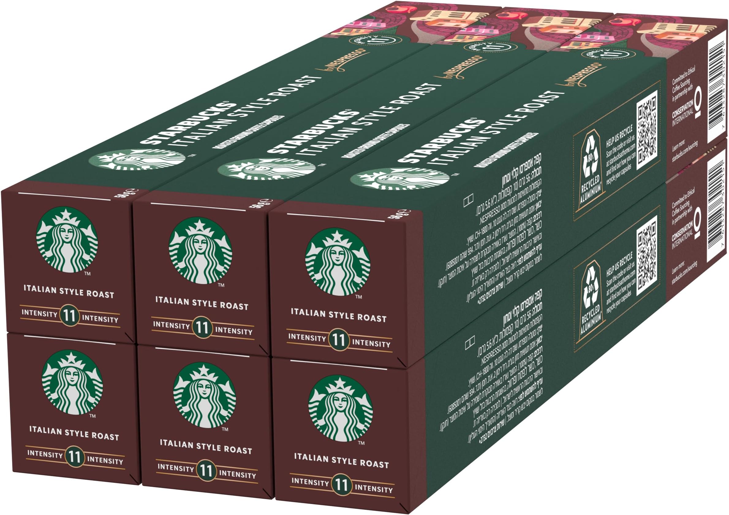 Italian Style Roast by Nespresso, Dark Roast, Coffee Capsules 6 x 10 (60 Capsules)