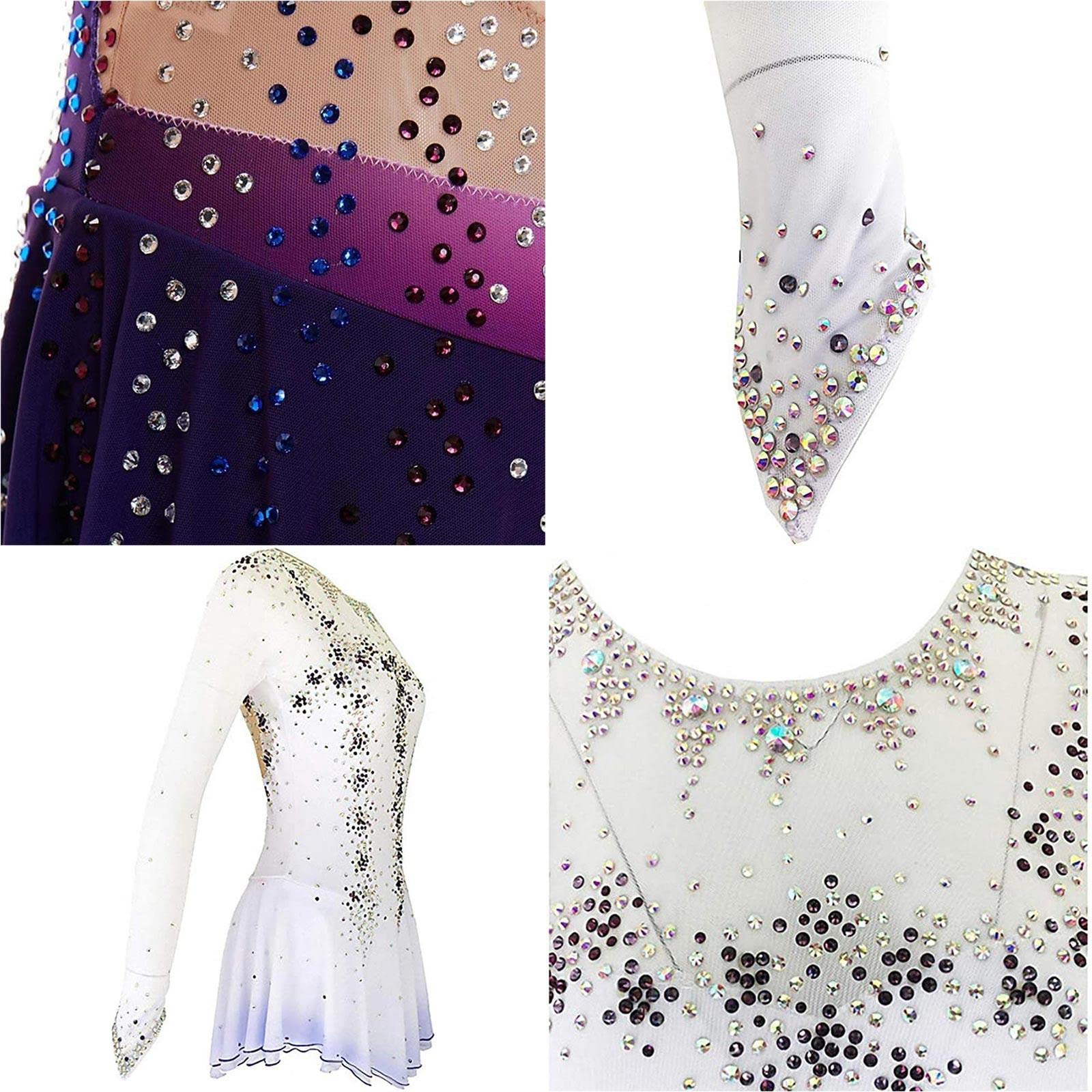 ZEDDG Vestito da pattinaggio di figura per ragazze Gonna di pattinaggio sul ghiaccio Elastico di pattinaggio Performance/Competizione Body Costume da donna Traspirante Handmade Ballet Dance Gonna