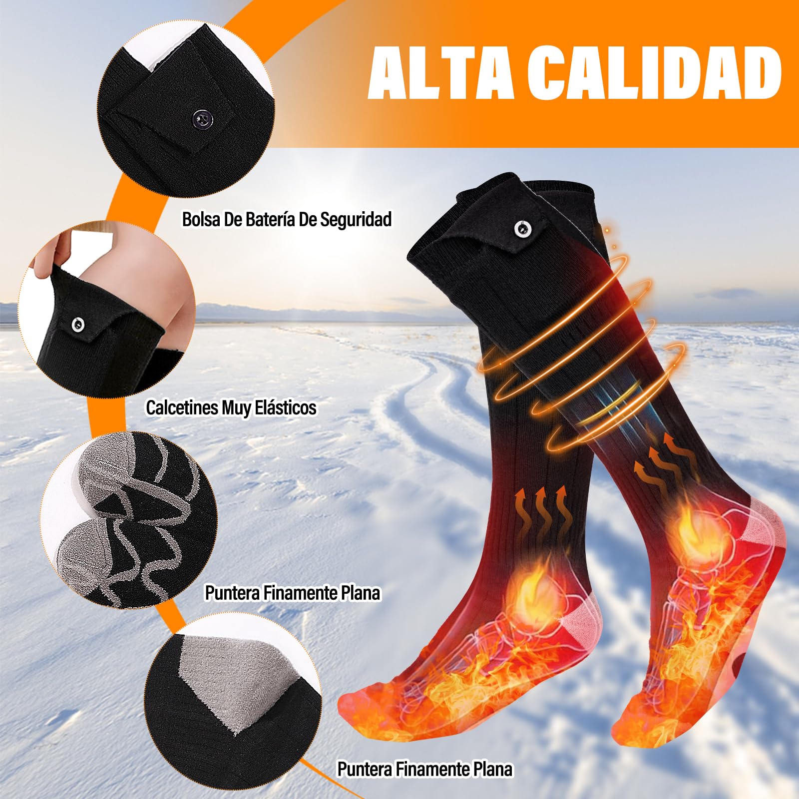 Calcetines Calefactables,5V/5000mAh Recargables Calcetines Electricos Calefactables con 4 Temperaturas,Bateria Calcetines Calefactables Hombres Mujer 36-46,para Esquí,Exterior,Senderismo
