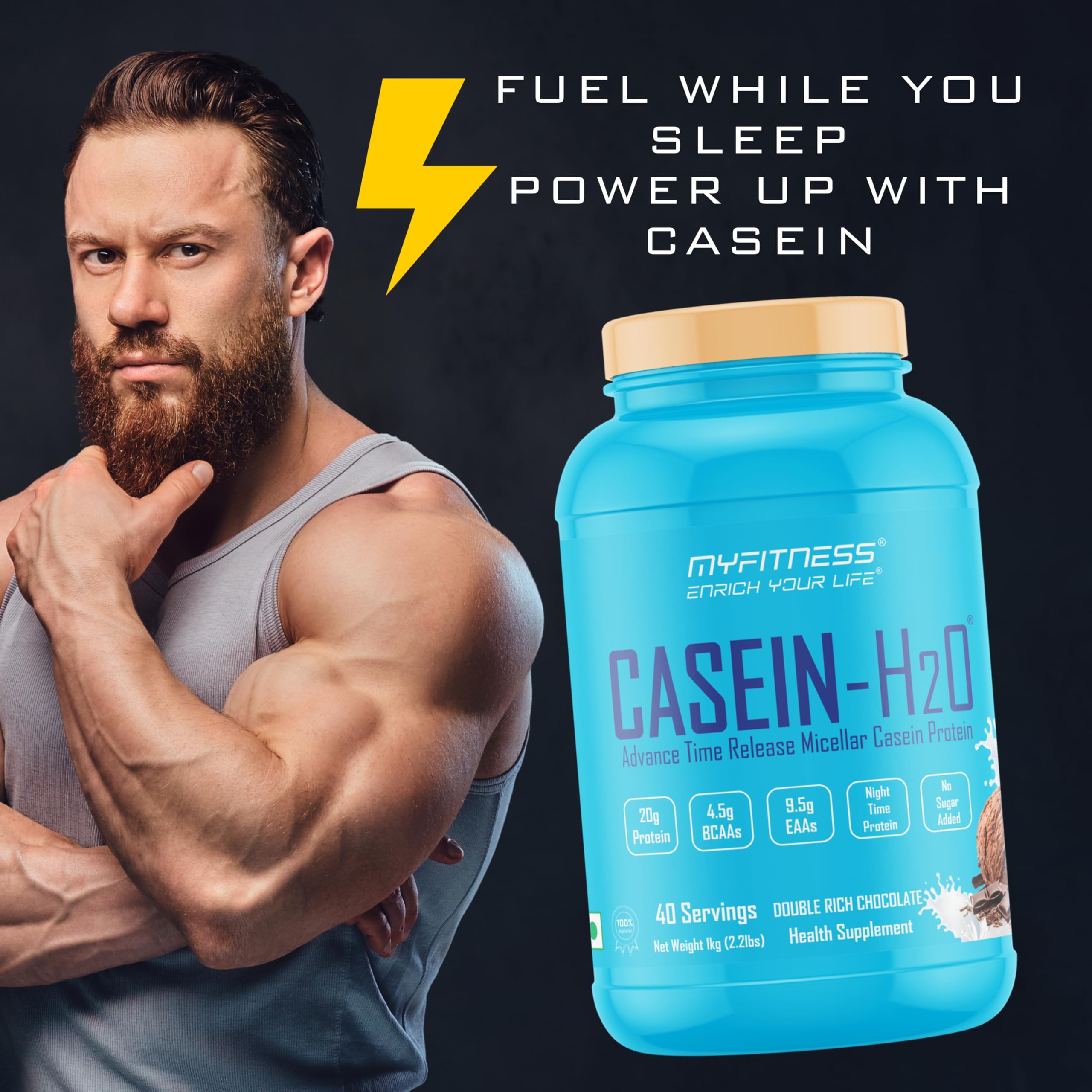 Myfitness Casein Protein Powder | Casein-H2O | 80% Protein Per Serving | 100% Micellar Casein Protein Supplement | (500g (20 Servings), Strawberry Delight) 2