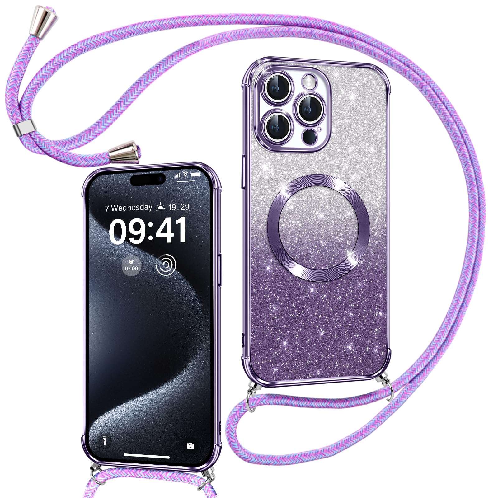 Custodia IPhone 12 Con Cordino - Trasparente, Antiurto, Compatibile MagSafe, Viola - Foto 12