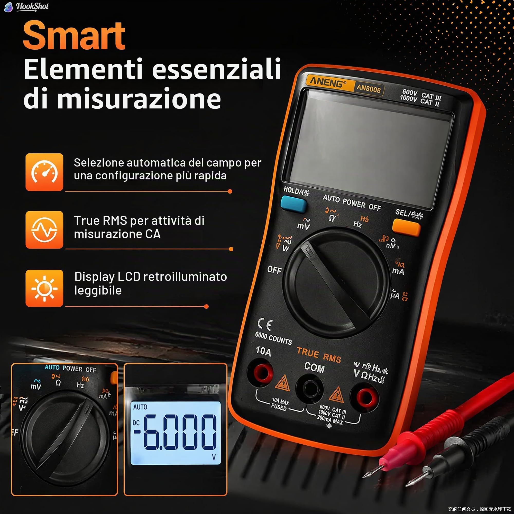 AN8008 Multimetro digitale True Tensione CA Tensione DC Amperometro Corrente Ohm metro Tester Diodi Transistor Temperatura Rosso