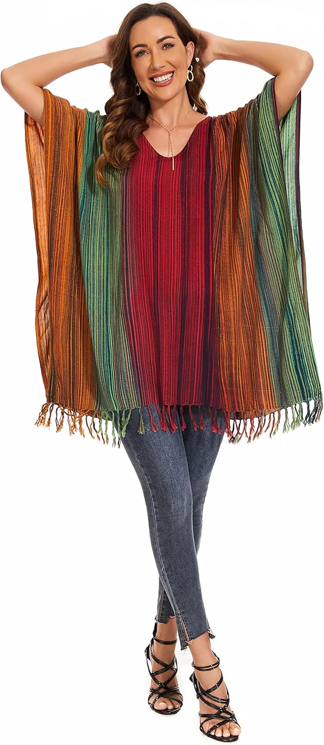 Beautybatik Boho Stripe Caftan Kaftan Women Tunic Top Blouse Plus Size XL to 4X