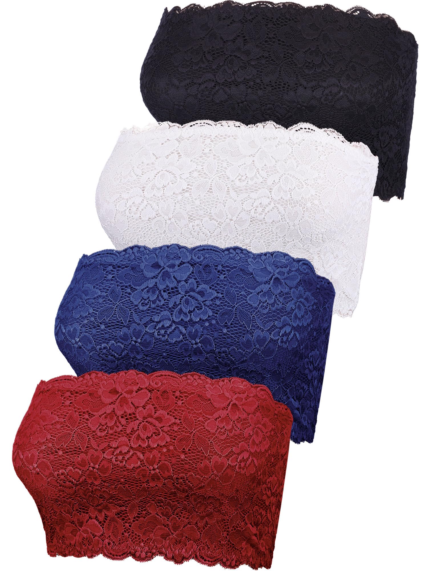 4 Pieces Women Lace Bandeau Bra Tube Top Cleavage Cover Elastic Strapless No Sponge Pad No Underwire Bra for Daily Favor