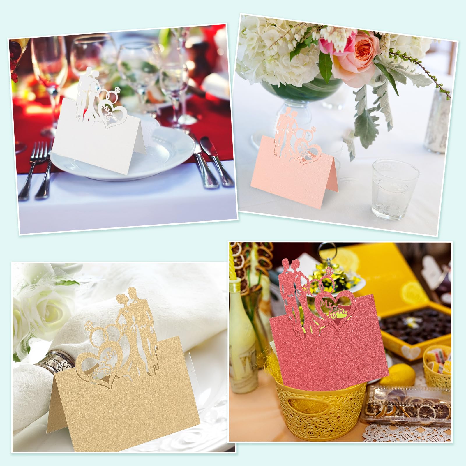 PATIKIL 50Pz Segnaposto per Matrimonio, Cartellini Segnaposto Comunione Eleganti Forma Tenda Cavi Traforati Laser Pieghevole per Allestimento Tavolo Buffet Ricevimento, Oro