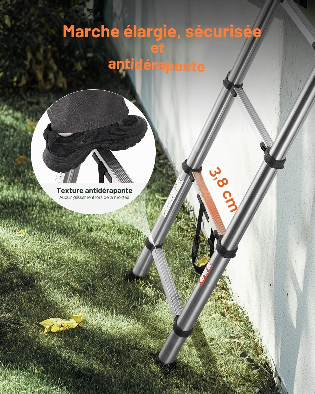 VEVOR Échelle Télescopique, 3740 mm, Escabeau Extensible en Acier Inoxydable, Capacité de Charge 170 kg, Échelle Portable Légère à Rétraction Multi-Boutons, pour Réparation de Maison, Camping-Car