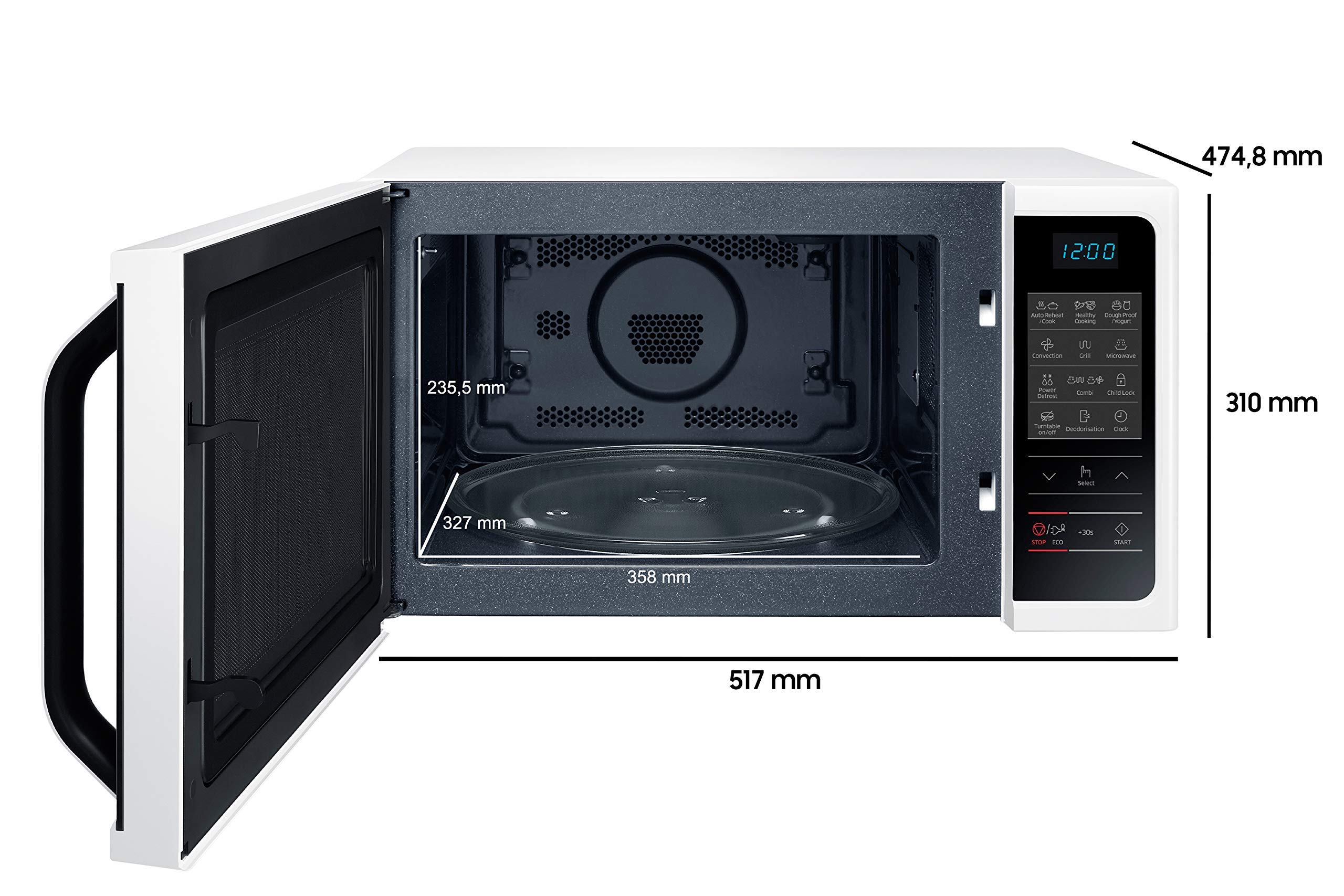 Samsung MW5000H Kombi-Mikrowelle MC2BH5013AW/EG mit Grill und Heißluft / 900 W / 28 L Garraum (Extra Groß) / 51,7 cm Breite / Power Defrost / 35 Automatikprogramme / Weiß