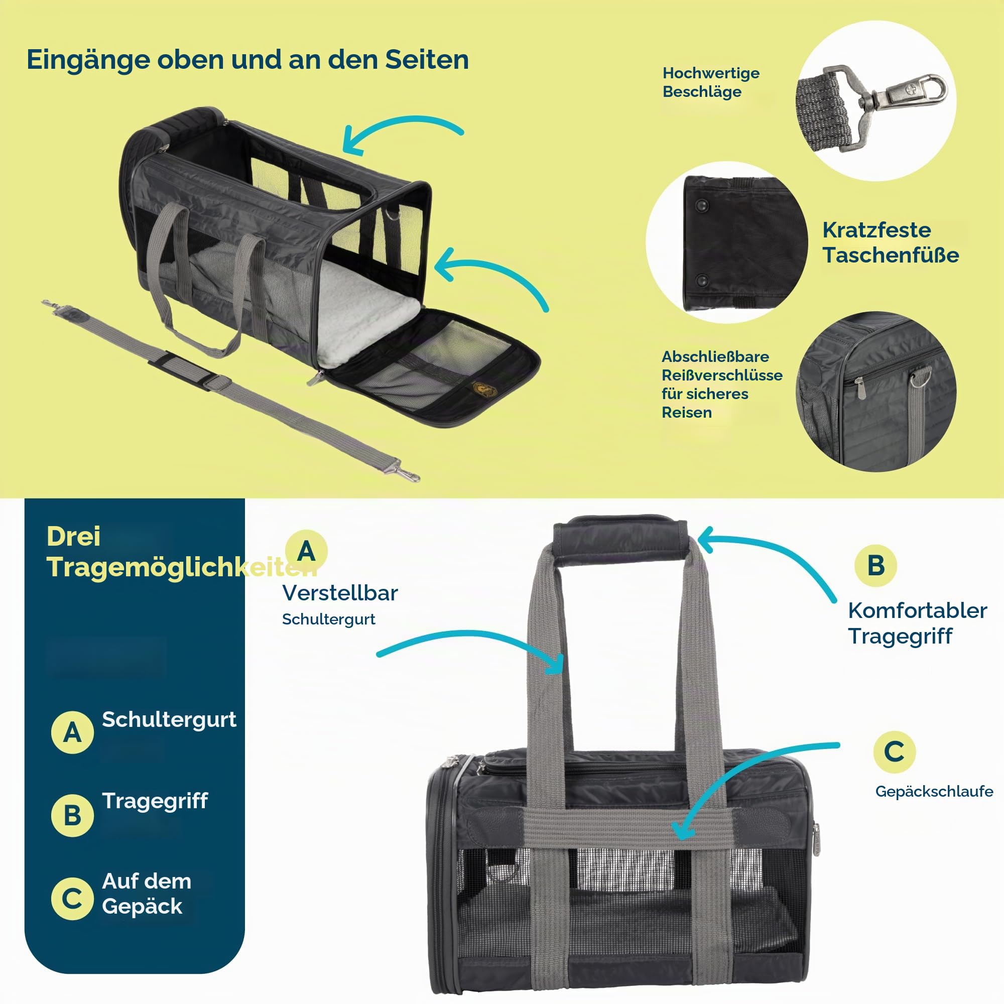 Sherpa Original Deluxe Transportbox für Haustiere, von Fluggesellschaften zugelassen und garantiert an Bord, Anthrazit, Größe M