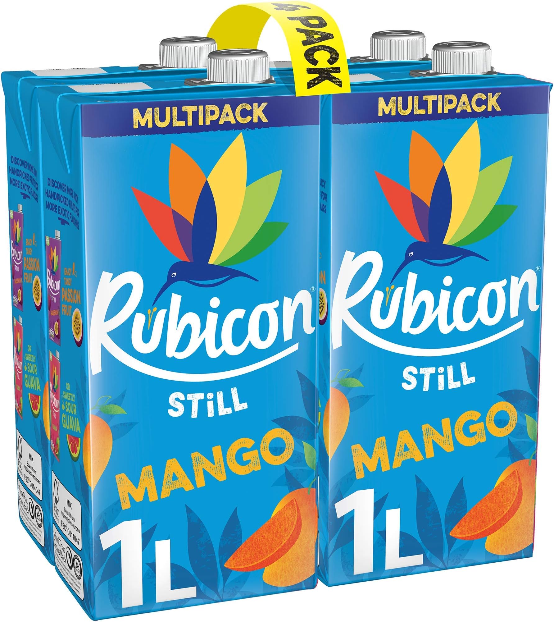 Rubicon Still Mango Juice - Made with Real Handpicked Fruit Mango - Bold and Intense Tropical Juice Drink - Multipack Fruit Juice Cartons - 4x1L
