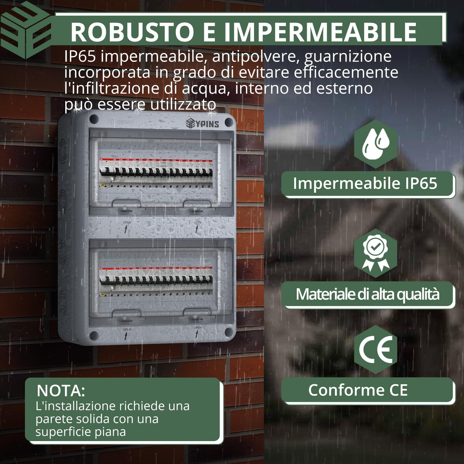 EYPINS Quadro Elettrico Esterno 24 Moduli,Scatola di Distribuzione da Parete,Impermeabile IP65,per Esterno,Giardino(280 * 110 * 360 mm)