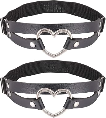 FM FM42 Multicolor PU Simulated Leather Womens Gothic Double Straps Heart O Ring Leg Thigh Elastic Garter Belt, One Pair