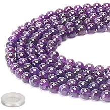 70PCS Natural 8MM Healing Gemstone, Amethyst Energy Stone Round Loose Beads, Semi-Precious Crystal Beads with Free Elastic String for Jewelry Making DIY