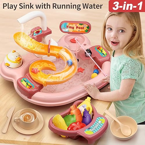 Miniatura 6 de Kidtopus Juego de cocina  Juego de cocina con accesorios y juguete para fregadero de cocina con agua corriente (2 juegos incluidos)