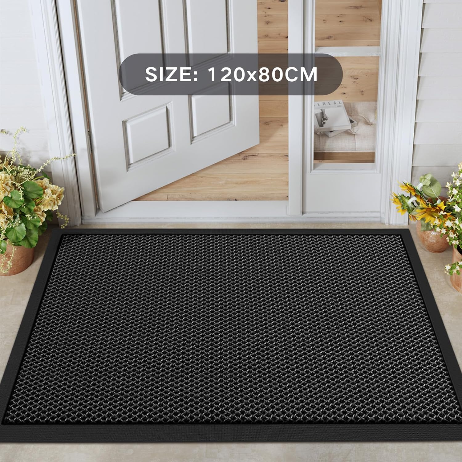 Front Door Mat Outside Entrance 47"x32", TPE Heavy Duty Sturdy High Elastic Mats for Indoor Outdoor, 10mm Thick Hollow Design, Waterproof Non-Slip Rubber Rug for Entryway, Balcony, Porch