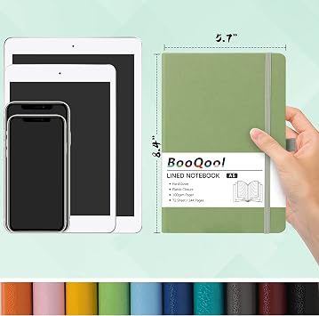 BooQool A5 Notebook - Notebook A5 with Premium Paper Faux Leather Notebook (bean green)